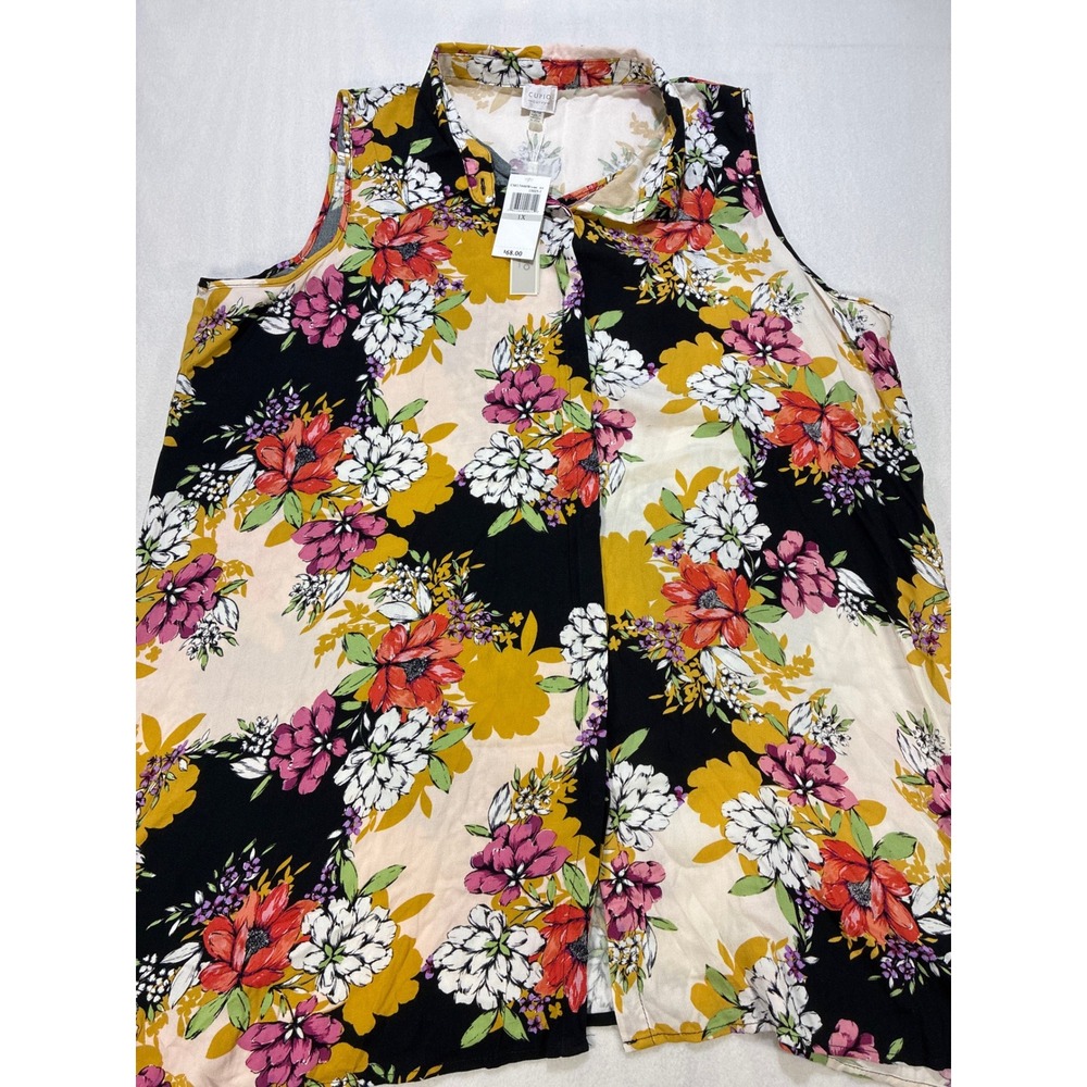 Cupio Curvy Floral Sleeveless Blouse Women Plus 1X Boho Rayon Collared Multi